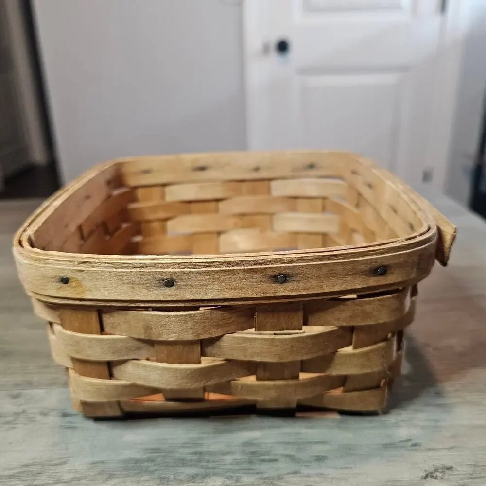 Vintage Longaberger Small Basket Handwoven Brown Square Wood Signed 1994 Cottage